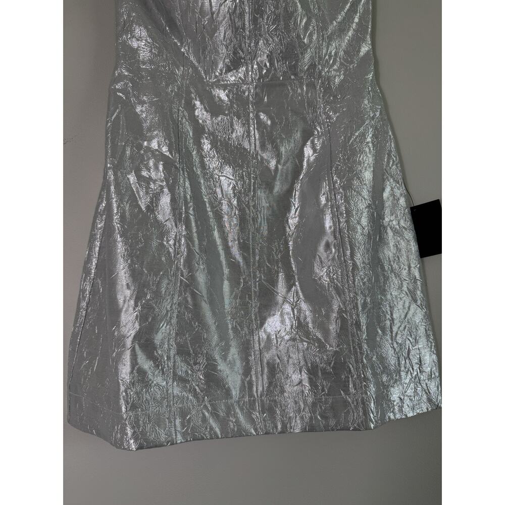 NWT Lulus Party Poise Textured Strapless Bodycon Mini Dress in Silver Size S - Picture 4 of 11